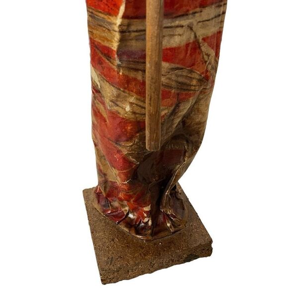 Vintage Folk Art Paper Mache Woman Lady Water Jug Figurine Red Mexico 12.5" Tall - Picture 3 of 12